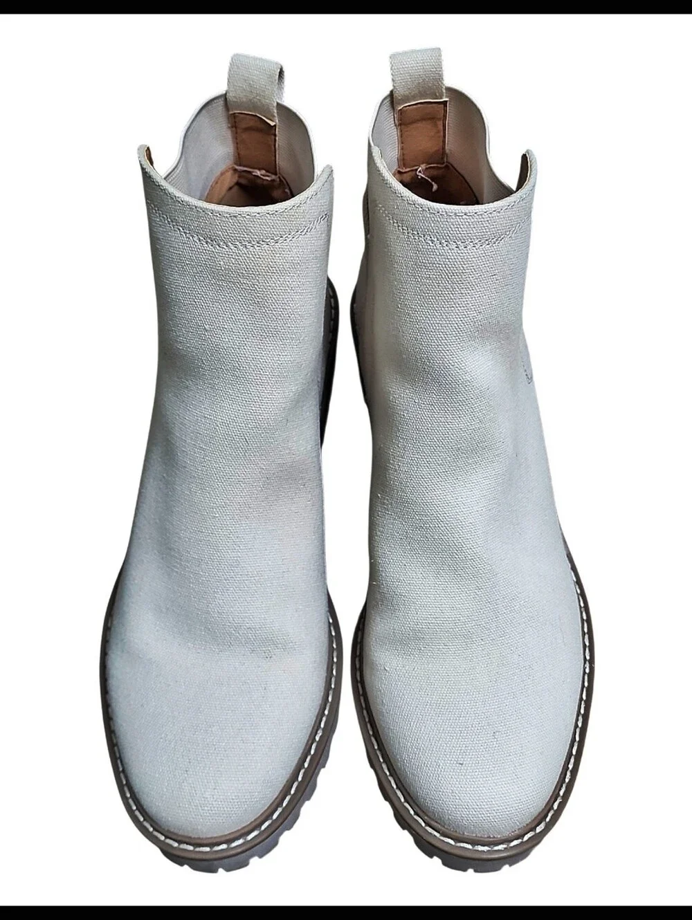 Dolce Vita Rango Canvas Twill Boot Bootie Wedge Lug Sole Khaki White Cream 10